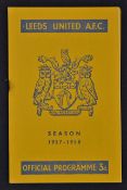 1957/1958 Leeds United v Manchester United match programme, also includes v Arsenal (8 February