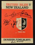 Scarce 1971 British Lions (9) v New Zealand (3) signed rugby programme - 1st test match - 24pp issue