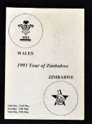 Rare 1993 Wales rugby tour to Zimbabwe triple programme - v Zimbabwe and Zimbabwe 