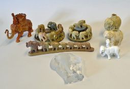 Selection of Elephant Ornament/Figures to include Onyx Elephant earing/ring box with lid, a