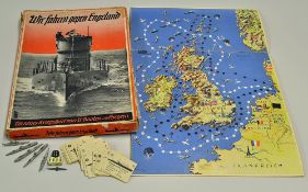 WWII Board Game - 'Wir fahren gegen Engeland' - contains original board, a selection of submarines