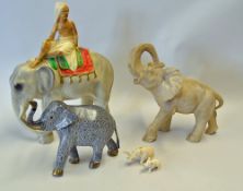 Brass Indian elephant statue with a Grey/White decoration and gold trim, measures 18 x 21cm
