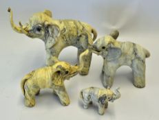 Nice Set of 4x Elephant Ornaments with marble effect, 'made in the Philippines' to the bottom,