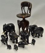 Selection of Wooden Elephants to include a large stand with and Elk and Elephant, together with a