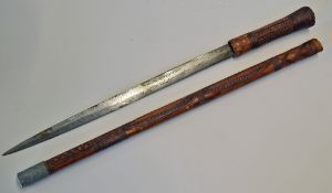 Somali Sword Stick measures 60cm approx., with blade measuring 35cm approx. wood and decorated