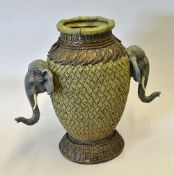 Large Ornate Vase with Elephant handle decoration a weave patterned vase, measuring 30 x 35cm