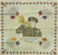 WWI Illustrated Cloth c. 1915 picture of Bugler and legend 
