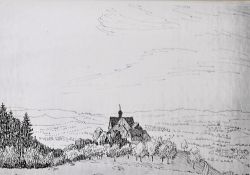Adolf Hitler Print - depicting a manor, no date, taken from the original, a rare copy, framed
