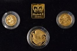 1995 United Kingdom Gold Proof Three-Coin Sovereign Set Royal Mint contains half-sovereign,