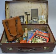 1940s briefcase full of WWII related children's items including comic, cigarette cards, ration