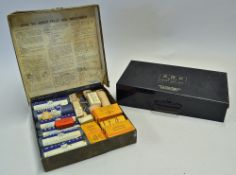 Air Raid Protection first aid home metal tin together with a first aid box with contents, stirrup
