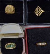 Selection of Gold Rings to include a Diamond and Sapphire ring together with an Emerald 5 Stone