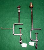 FLY VICES: (2) Hardy Coulin fly maker's vice, cast clamp and screw, brass tapered adjustable head