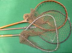 LANDING NETS: (3) Early Hardy metal pear shaped framed wading net with 16