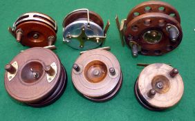 REELS: (6) Collection of 6 Nottingham pattern wood/brass reels, a 4.5