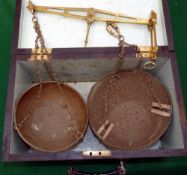 SCALES: Early set of portable brass fishing scales by Avery, Birmingham to weigh 2lbs, brass balance