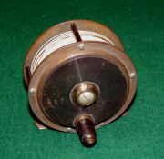 REEL: Early Allcock 1894 Pattern Hercules bronze brass and ebonite plate wind fly reel, 3.5