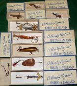 HARDY LURES: Collection of 9 Hardy cream/blue boxes, most containing Hardy baits, some carded,