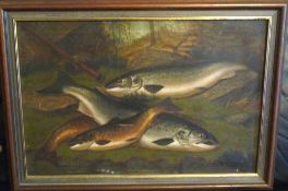 ORIGINAL OIL: A Roland Knight, A Tribute from the Tweed, oil on canvass signed and dated 1891, in