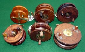 REELS: (6) Collection of 6 Nottingham wood/brass starback reels, a 4.5