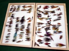 FLIES: Good collection of modern mainly hair wing salmon flies on black hooks, singles, doubles