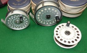 REELS & SPOOL: (3) Hardy Marquis No.6 alloy trout fly reel, U shaped line guide, correct alloy foot,