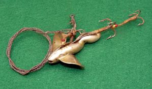 LURE: Fine early Victorian or Georgian nickel on brass spiral minnow, 2.25