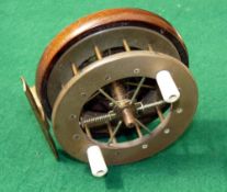 REEL: Fine early Allcock Coxon wood back Aerial reel, 3.5