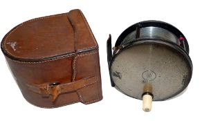 REEL & CASE: Rare Hardy brass faced Perfect salmon fly reel, 4.75