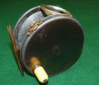 REEL: Hardy brass faced Perfect alloy wide drum salmon fly reel, 4.5