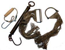 ACCESSORIES: (4) Early brass Salter tubular heavy duty spring balance, 0-60lbs, pair of early game