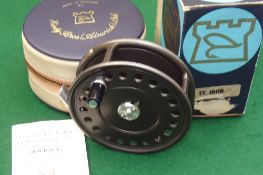 REEL: Hardy St. John Mk2 alloy fly reel, in as new condition, black handle, 2 screw latch, rim