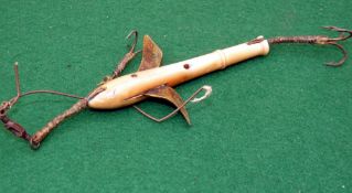 LURE: Fine early 19th century turned ivory? fishing lure, 3.5