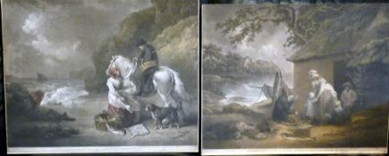 COLOUR MEZOTINTS: Pair of mezzotint coloured engravings No10 Selling Fish &The Fisherman's Hut,