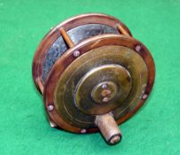 REEL: Early Eaton & Deller ebonite/brass salmon plate wind reel, 4.5
