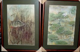 PRINTS: (2) Pair of Robin Armstrong Limited Edition prints, perch chasing a lure 1967 and carp