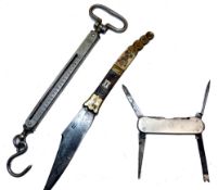 ACCESSORIES: (3) Vintage nickel plated tubular weigh scale by Salter with flat measure scale to