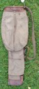 Castle Product leather and canvas oval shaped golf bag c/w folding travel hood/pocket, ball pocket