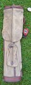 Bridge Steel registered leather and canvas medium-sized oval shaped golf bag c/w folding travel