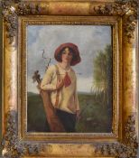 Lady Golfer holding a golf bag and club c.1920/30 - oil on canvas - image 17