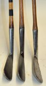 3x early smf general irons - one stamped R Forgan c/w hook face - all fitted with gutty period thick