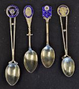 4x Silver and Enamel Golf Spoons including Blackpool GC 1920, Priory GC 1934, Screen Golf Society
