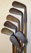 7x various irons to incl Tom Stewart mid iron, Gibson deep face mashie, Winton flanged wide sole