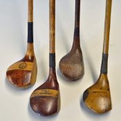 4x good golfing woods to incl Rangefinder striped top brassie, A Compston striped driver, Spalding