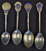 4x Silver and Enamel Golf Spoons including LTTGS, 1938 DTGC, The Royal Hong Kong GC 1952 and Halfa