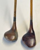 2x R Forgan & Son St Andrews Crown model large lofted woods to incl a baffie with central fibre face
