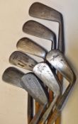 8x assorted irons to incl Harry Vardon Signature mid iron with Tom Stewart pipe mark, Gibson Logan's