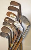 10x various irons to incl A Aitken Gullane stainless mashie, Logan's Genii m/niblick, Spalding