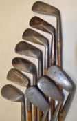 10x various irons from long irons, mashies, diamond backed irons, niblicks et al - makers incl J B