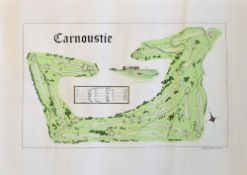 Carnoustie Golf Course - hand crafted coloured course plan from The Windsor Collection of Classic